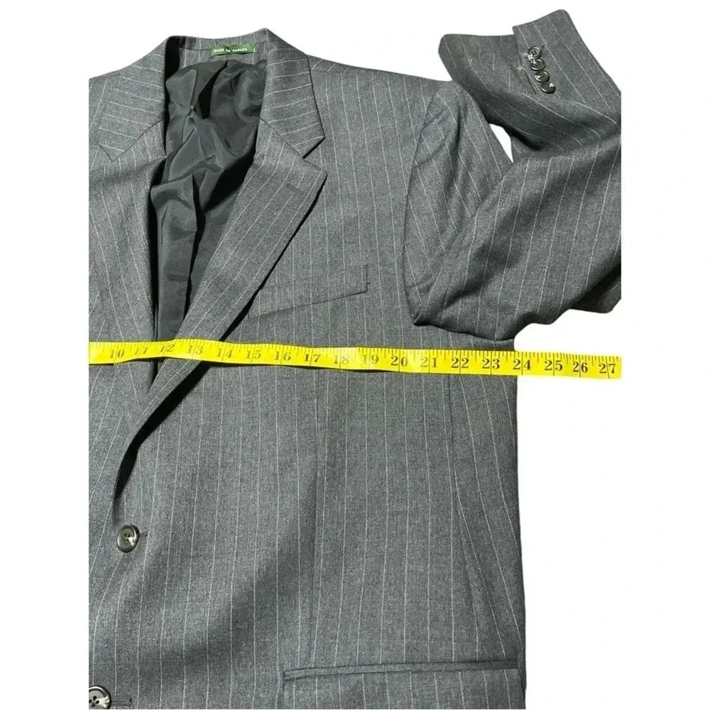 Lauren Ralph Lauren‎ Blazer 46L Grey Pinstripe 100% Wool Two Button Jacket Vtg